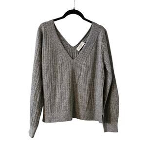 Abercrombie & Fitch Sweater Womens Size Medium V Neck Ribbed Grey Casual Boxy